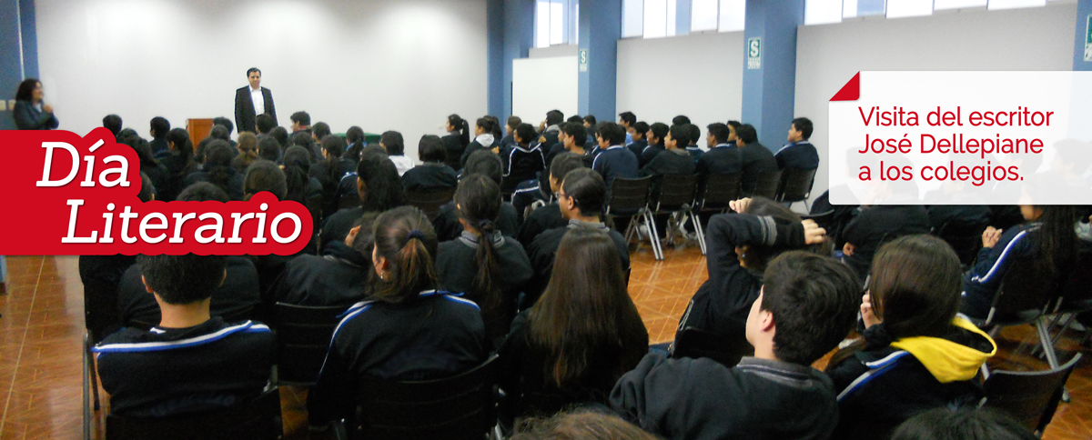 El escritor José Dellepiane compartiendo con alumnos escolares, durante su visita a un colegio, en el Día Literario.